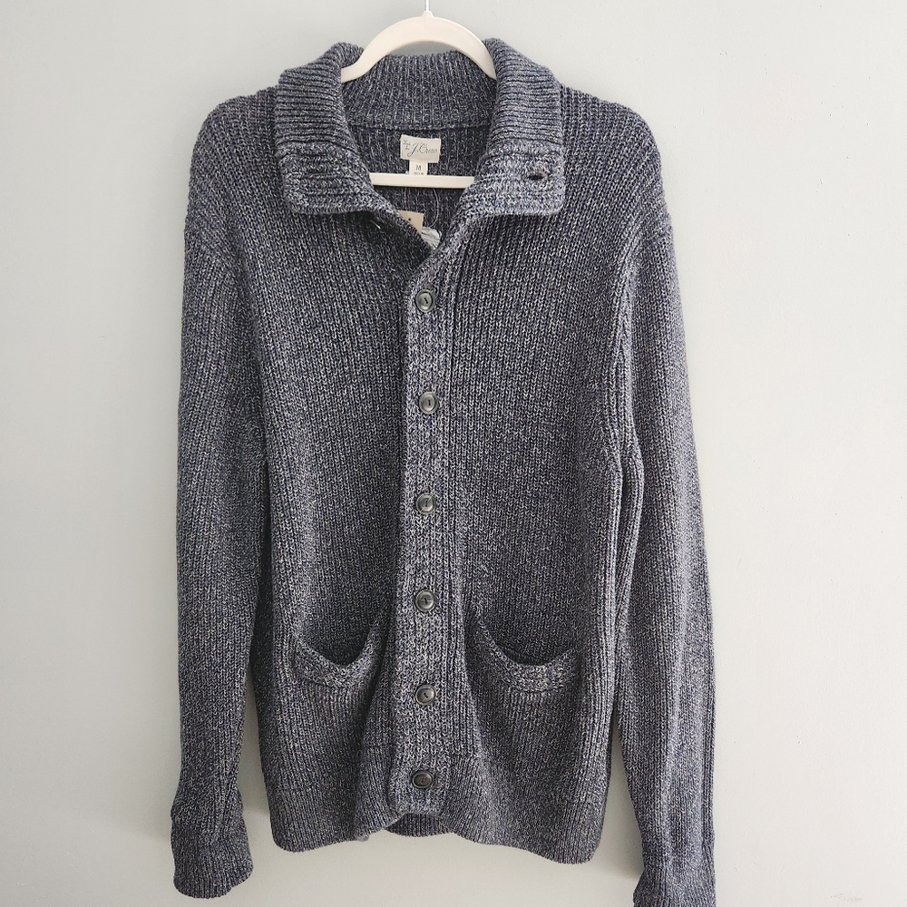 Re-Imagined By J Crew Blue Marled Cotton Mockneck Cardigan Sweater